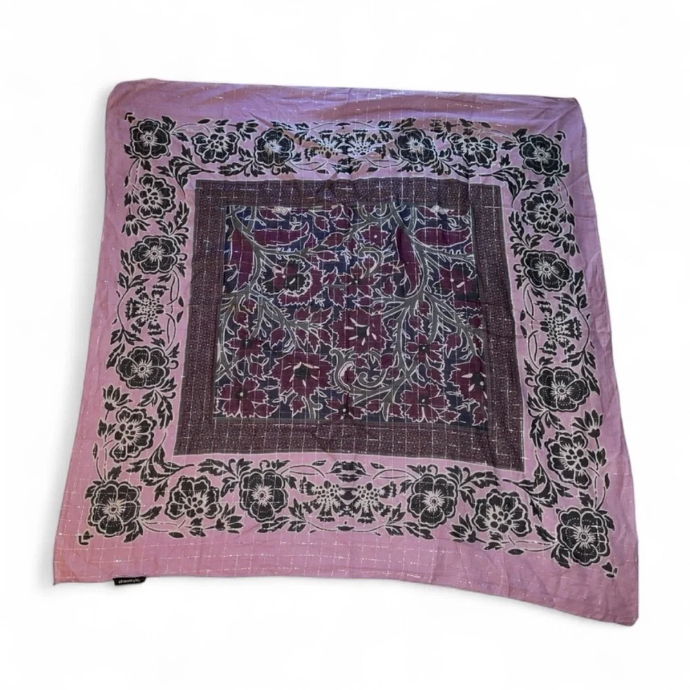 Chaudry Purple Patterned Floral Scarf with Silver Strands